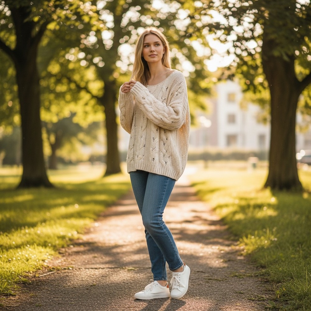 Cupshe‎ Cream Knit Sweater XL Long Sleeve Pullover Casual Warm Cozy